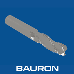 Produktansicht eines Bauron-Spanbrecher-Schaftfräsers mit gekerbten Nuten und zylindrischem Schaft