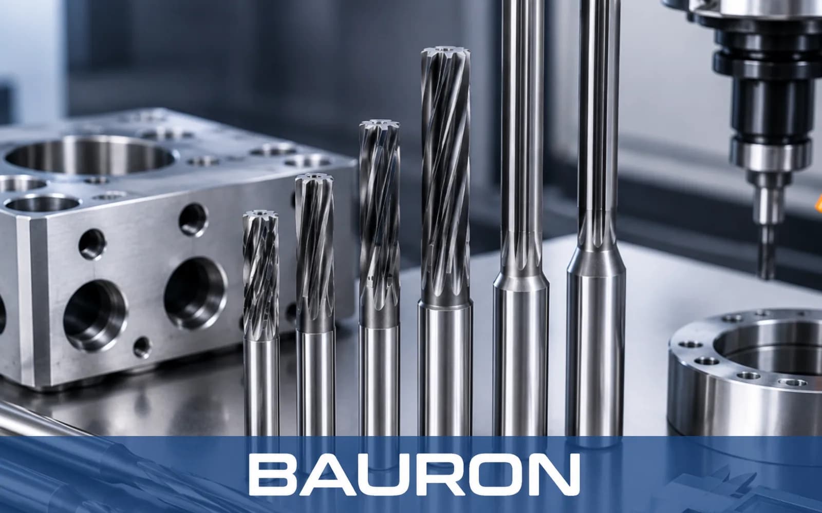 Spiralnuten-Reibahlen neben einem bearbeiteten Werkstück in einer CNC-Maschine